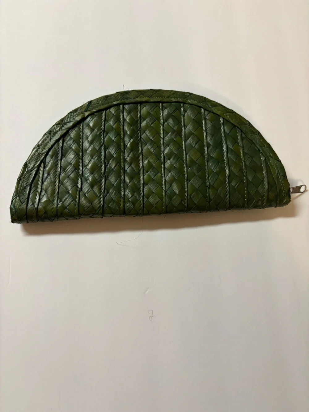 Unbranded Woven Half-Moon Zip Clutch — Dark Green